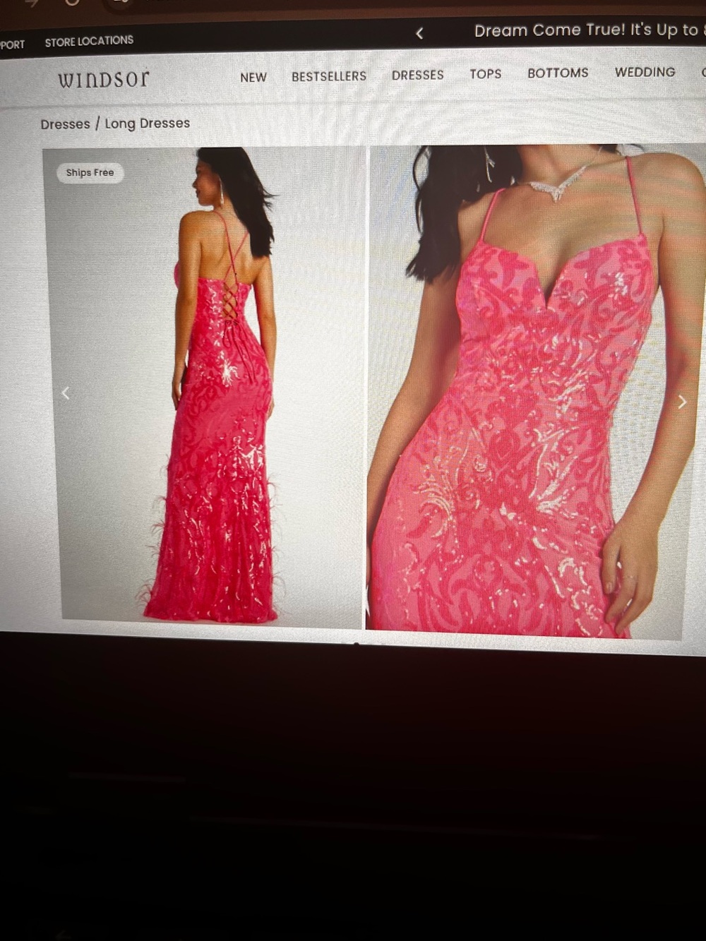 Windsor Hot Pink Sequin Lace Bustier Prom Dress - Picture 3 of 5